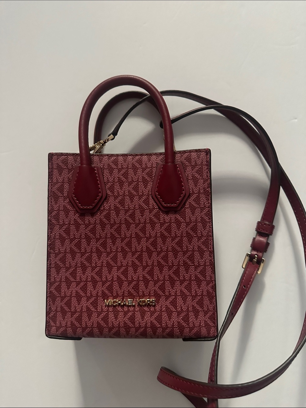 Michael Kors Burgundy Signature Mini Tote Crossbody